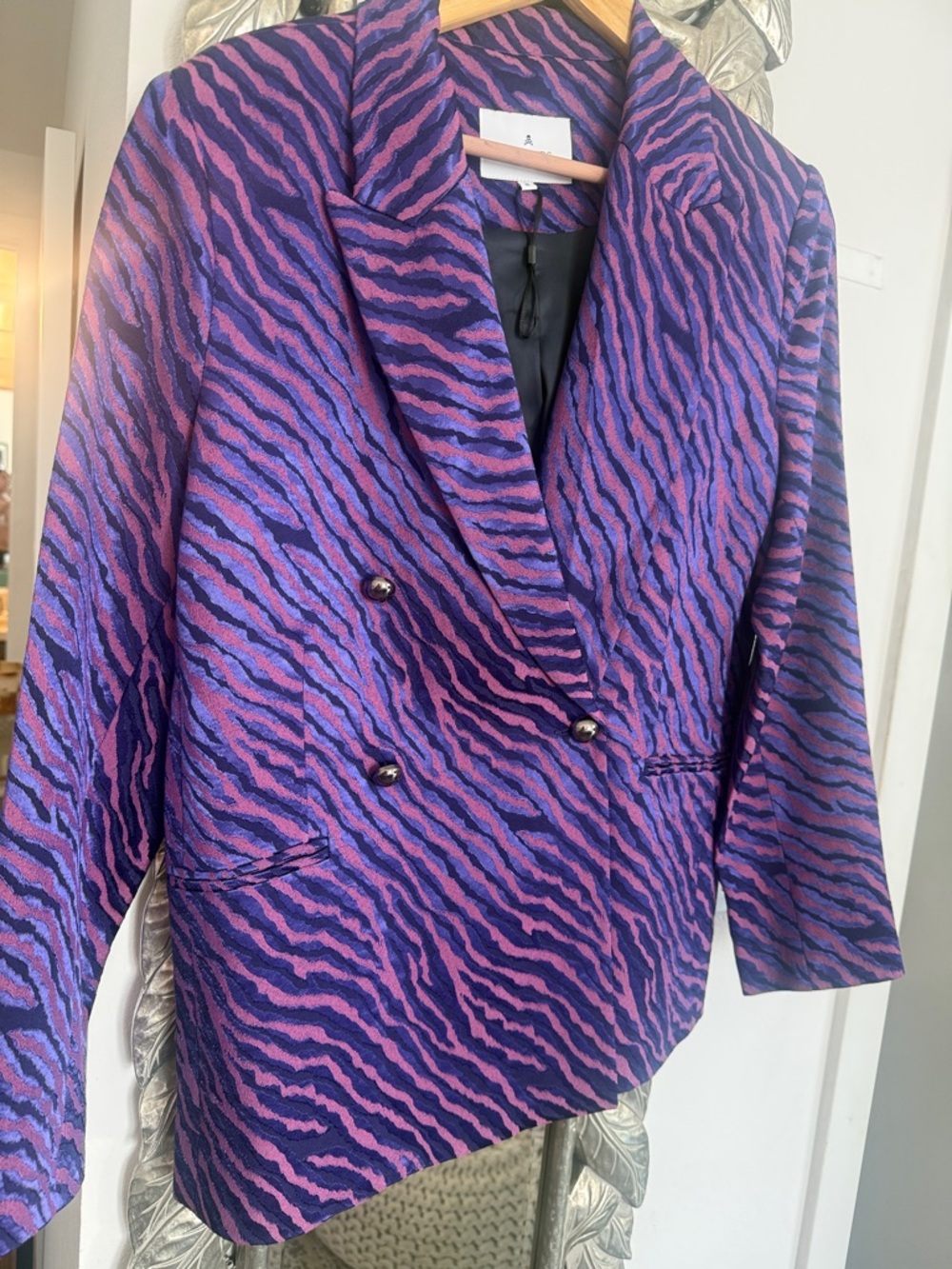Purple Zebra-Print Double-Breasted Blazer
